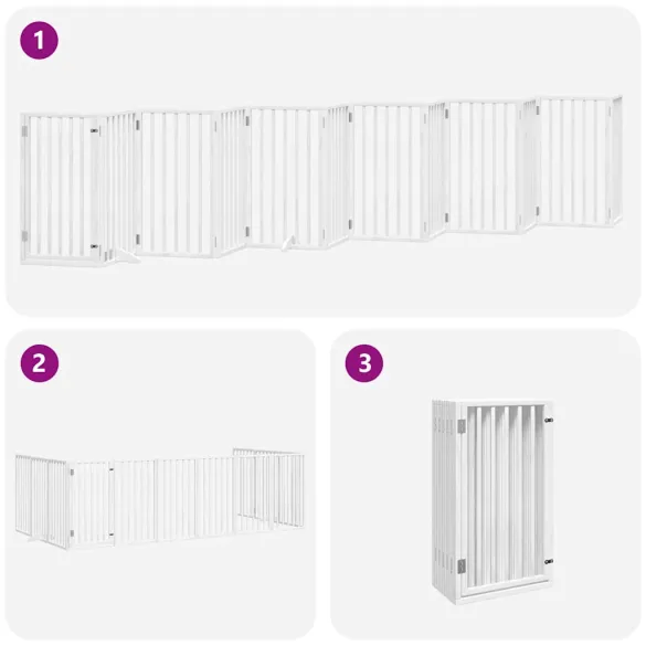 Poartă Câini Pliabilă Lemn Plop - 600 cm Alb cu Ușă