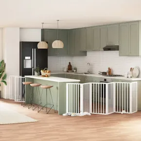 Poartă Câini Pliabilă Alb, Lemn de Plop - 750 cm