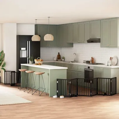 Poartă Câini Pliabilă 9 Panouri Negru 450 cm - Lemn Plop