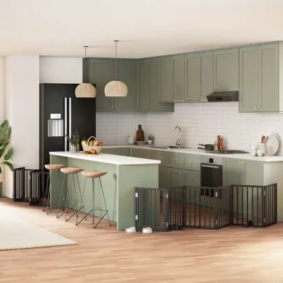 Poartă Câini Pliabilă 12 Panouri Negru 600 cm - Lemn Plop