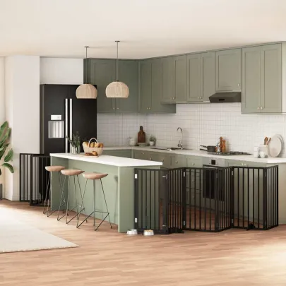 Poartă Câini Pliabilă 9 Panouri Negru - 450 cm - Lemn Plop