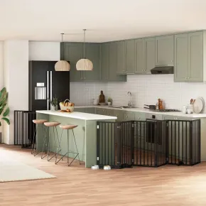 Poartă Câini Pliabilă cu Ușă 12 Panouri 600 cm - Negru