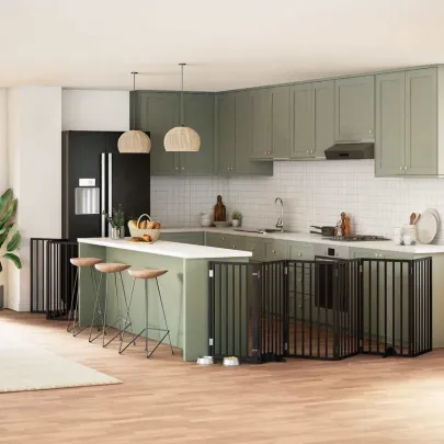 Poartă Câini Pliabilă cu Ușă 12 Panouri 600 cm - Negru