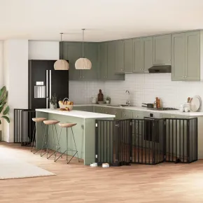 Poartă Câini Pliabilă 15 Panouri Lemn Plop Negru 750cm