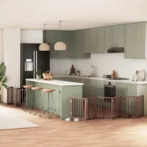 Poartă Câini Pliabilă Lemn Plop cu Ușă - 750 cm