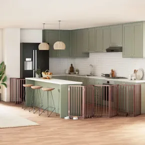 Poartă Câini Pliabilă Lemn - 15 Panouri cu Ușă 750 cm