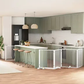 Poartă Câini Pliabilă Lemn Plop - 8 Panouri, 640 cm