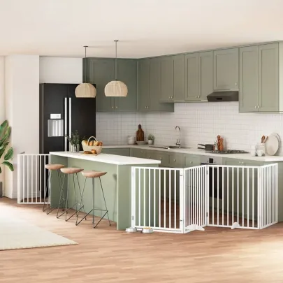 Poartă Câini Pliabilă Lemn Plop - 8 Panouri, 640 cm