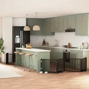 Poartă Câini Pliabilă Lemn Plop Negru - 480 cm