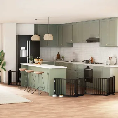 Poartă Câini Pliabilă Lemn Plop Negru - 480 cm