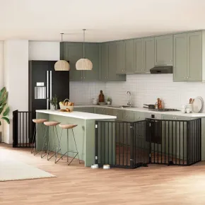 Poartă Câini Pliabilă 8 Panouri Negru - Lemn Plop 640 cm