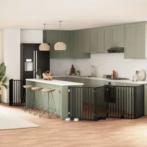 Poartă Câini Pliabilă 12 Panouri Negru 960 cm - Lemn Plop