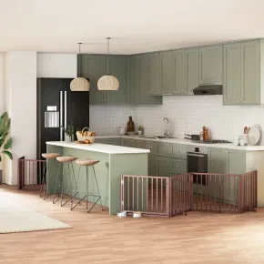 Poartă Câini Pliabilă Lemn Plop cu Ușă - 800 cm