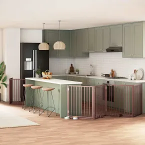 Poartă Câini Pliabilă 6 Panouri Maro - 480 cm - Lemn Plop