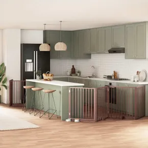 Poartă Câini Pliabilă Lemn Plop 800 cm - Ușă Integrată