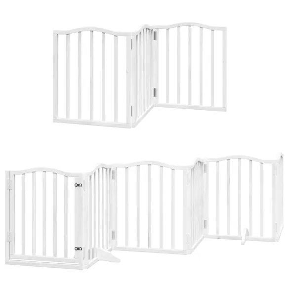 Poartă Câini Pliabilă Lemn Plop - 9 Panouri Alb - 450 cm