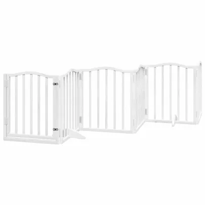 Poartă Câini Pliabilă Lemn Plop - 9 Panouri Alb - 450 cm