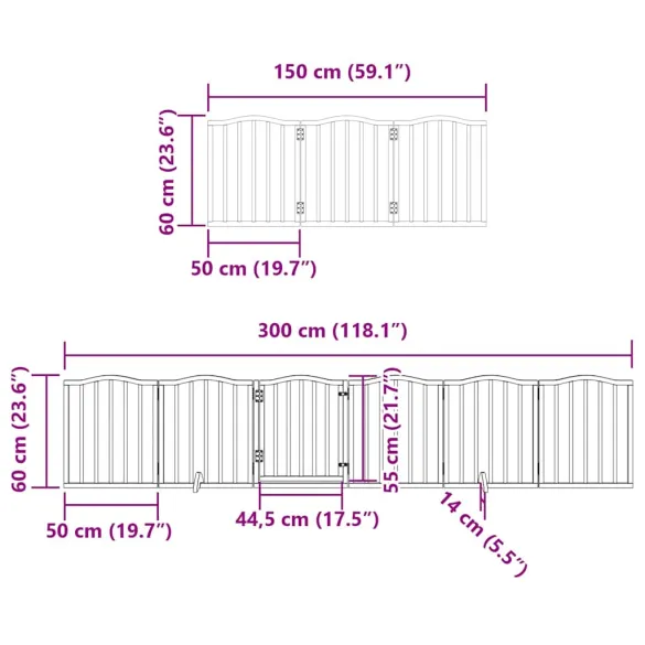 Poartă Câini Pliabilă Lemn Plop - 9 Panouri Alb - 450 cm