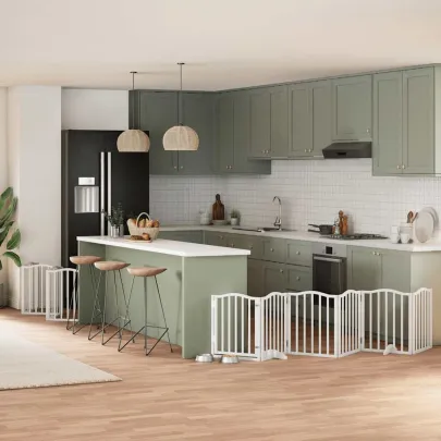 Poartă Câini Pliabilă din Lemn de Plop - 750 cm Alb