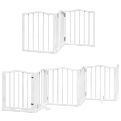 Poartă Câini Pliabilă din Lemn de Plop - 750 cm Alb