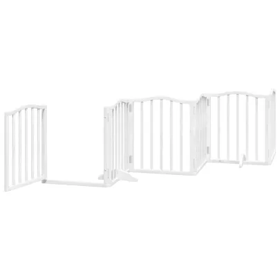 Poartă Câini Pliabilă din Lemn de Plop - 750 cm Alb