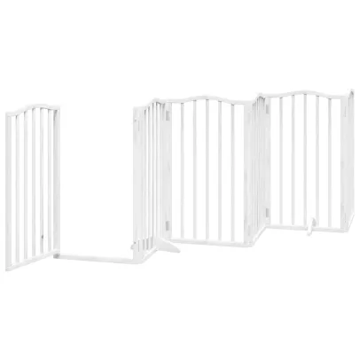 Poartă Câini Pliabilă Lemn Plop cu Ușă - 600 cm Alb