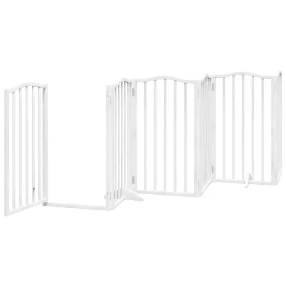 Poartă Câini Pliabilă Lemn Plop cu Ușă - 750 cm Alb