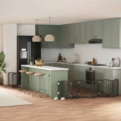 Poartă Câini Pliabilă 9 Panouri Negru 450 cm - Lemn Plop