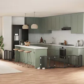 Poartă Câini Pliabilă 15 Panouri Negru - Lemn Plop