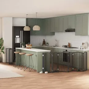 Poartă Câini Pliabilă 9 Panouri Negru 450 cm - Lemn Plop