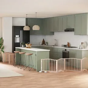 Poartă Câini Pliabilă Lemn Plop - 12 Panouri cu Ușă - 960 cm