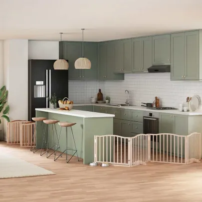 Poartă Câini Pliabilă Lemn Plop - 12 Panouri cu Ușă - 960 cm