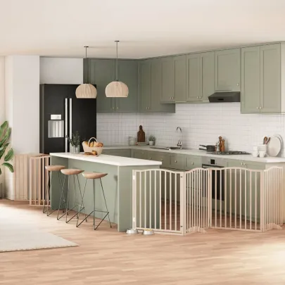 Poartă Pliabilă Câini - 10 Panouri Lemn Plop - 800 cm