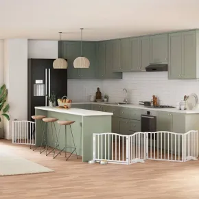 Poartă Câini Pliabilă cu Ușă - 6 Panouri - Alb - 480 cm