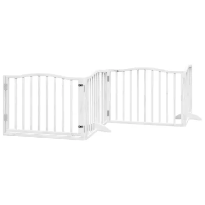 Poartă Câini Pliabilă cu Ușă - 6 Panouri - Alb - 480 cm