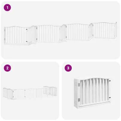 Poartă Câini Pliabilă Lemn Plop - 8 Panouri Alb, 640 cm