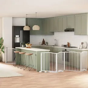 Poartă Câini Pliabilă Lemn Plop - 640 cm, Alb | Comandă Acum