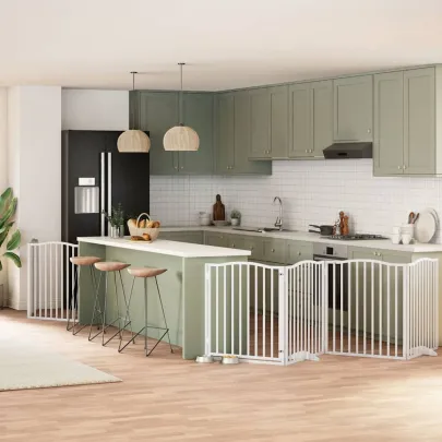 Poartă Câini Pliabilă Lemn Plop - 640 cm, Alb | Comandă Acum