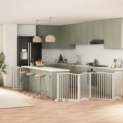 Poartă Câini Pliabilă Lemn Plop - 12 Panouri Alb, 960 cm