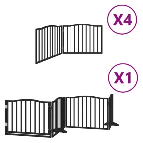 Poartă Câini Pliabilă cu Ușă 12 Panouri Negru - Lemn Plop 2