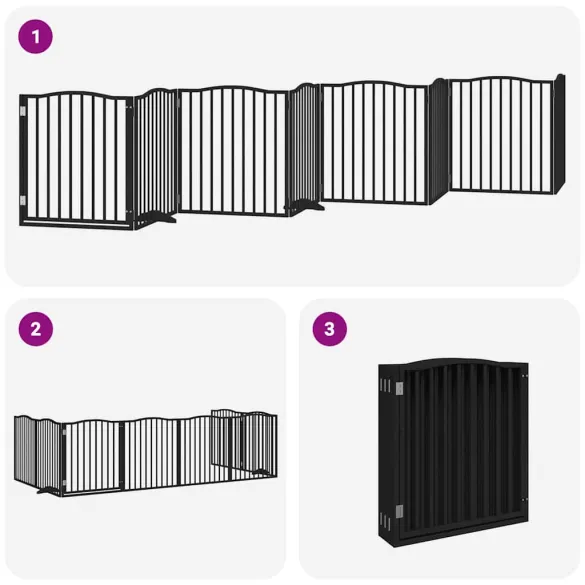 Poartă Câini Pliabilă 8 Panouri Lemn Plop Negru 640 cm