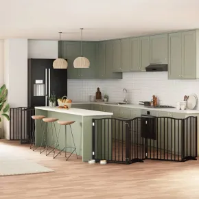 Poartă Câini Pliabilă 12 Panouri Negru 960 cm - Lemn Plop