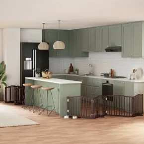 Poartă Câini Pliabilă Lemn Plop cu Ușă - 800 cm