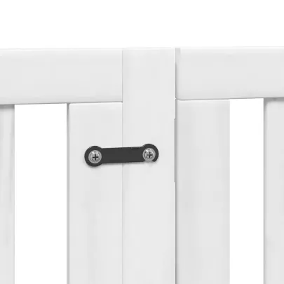 Poartă Câini Pliabilă Lemn Plop cu Ușă - 750 cm Alb