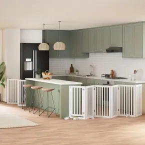 Poartă Câini Pliabilă cu Ușă Alb, Lemn Plop - 600 cm