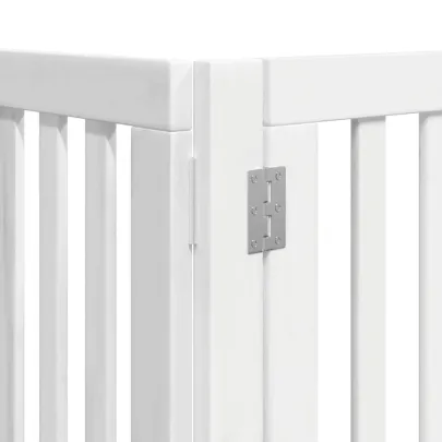 Poartă Câini Pliabilă Lemn Plop - 750 cm cu Ușă Albă