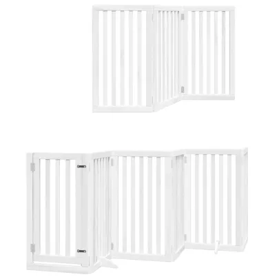 Poartă Câini Pliabilă Lemn Plop - 750 cm cu Ușă Albă