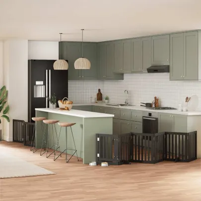 Poartă Câini Pliabilă Lemn Plop - 450 cm - Negru