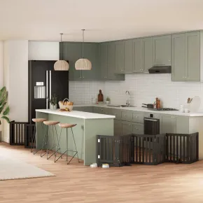 Poartă Câini Pliabilă 12 Panouri Negru 600 cm - Lemn Plop