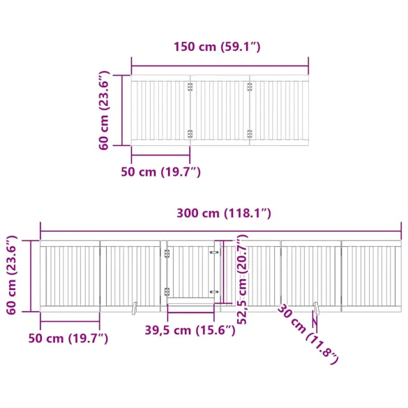 Poartă Câini Pliabilă 12 Panouri Negru 600 cm - Lemn Plop